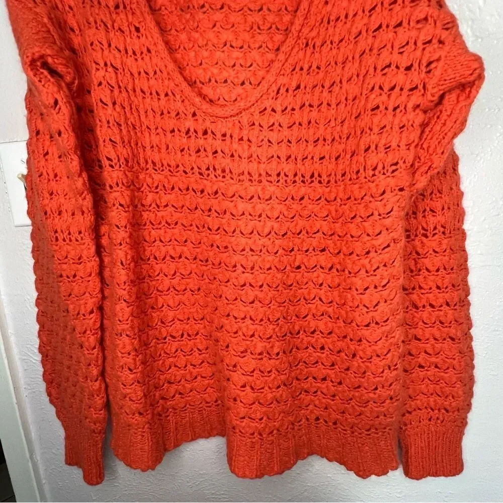 Free People Crashing Waves Pullover Knit Long Sleeve Orange Women’s Sweater Sz S